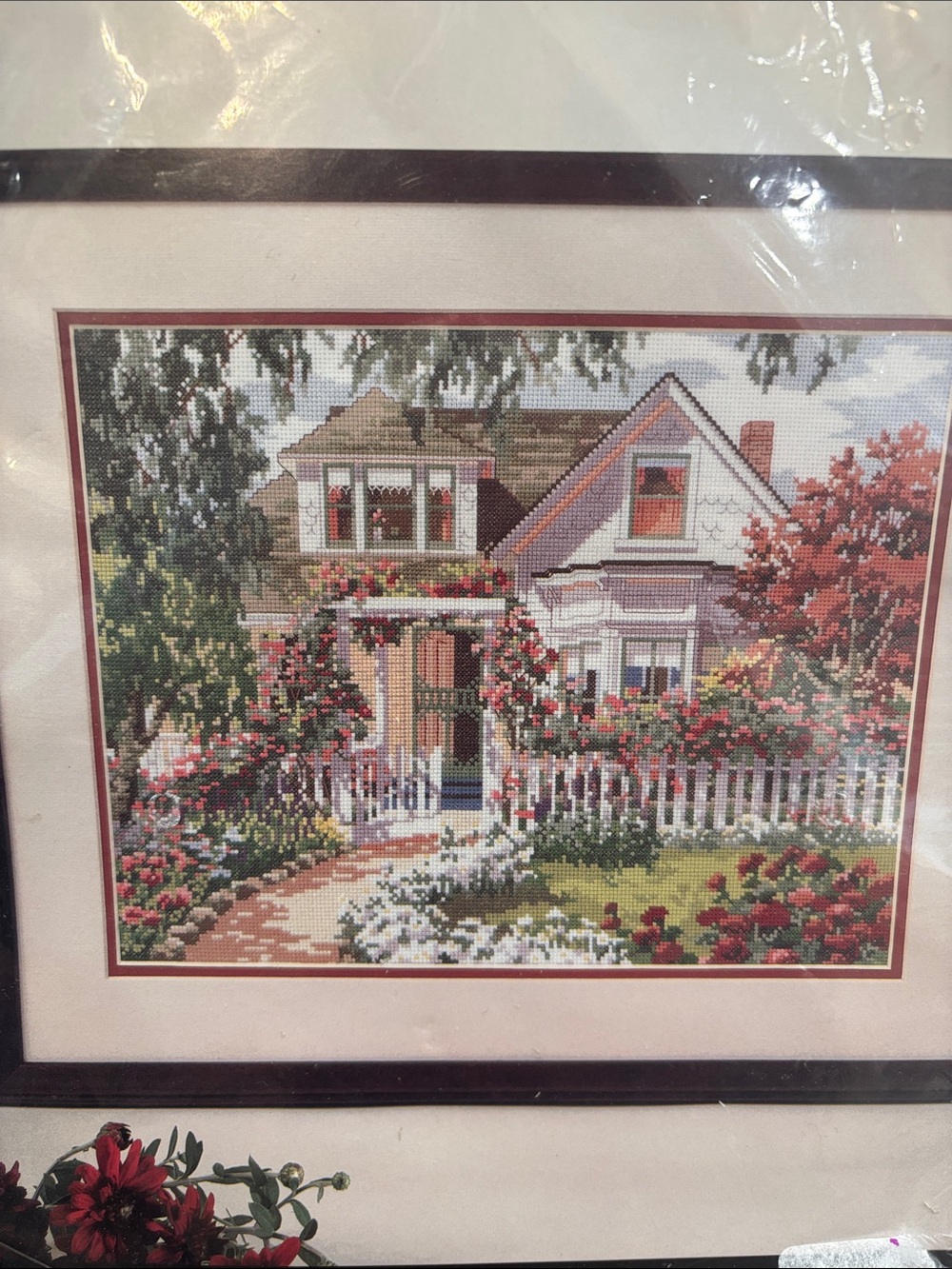 Bucilla Cottage Garden Needlepoint Wall Art - White, Green, Red